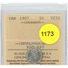 Image 1 : 1907 VF30 ICCS Graded Canadian Silver Five Cent Coin