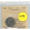 Image 1 : 1924 VF30 ICCS Graded Canadian Five Cent Coin