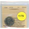 Image 1 : 1936 EF45 ICCS Graded Canadian Five Cent Coin