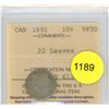 Image 1 : 1891 22 leaves VF30 ICCS Graded Canadian Ten Cent Coin