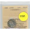 Image 1 : 1908 VG10 ICCS Graded Canadian Ten Cent Coin