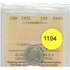 Image 1 : 1931 EF45 ICCS Graded Canadian Ten Cent Coin