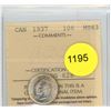 Image 1 : 1937 MS63 ICCS Graded Canadian Ten Cent Coin
