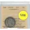 Image 1 : 1890H G6 ICCS Graded Canadian Twenty-Five Cent Coin