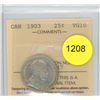 Image 1 : 1903 VG10 ICCS Graded Canadian Twenty-Five Cent Coin