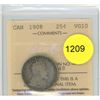 Image 1 : 1908 VG10 ICCS Graded Canadian Twenty-Five Cent Coin