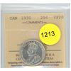 Image 1 : 1930 VF20 ICCS Graded Canadian Twenty-Five Cent Coin