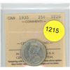 Image 1 : 1935 VF20 ICCS Graded Canadian Twenty-Five Cent Coin