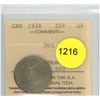 Image 1 : 1936 Dot G6 ICCS Graded Canadian Twenty-Five Cent Coin