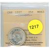 Image 1 : 1937 MS63 ICCS Graded Canadian Twenty-Five Cent Coin