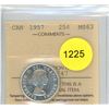 Image 1 : 1957 MS63 ICCS Graded Canadian Twenty-Five Cent Coin