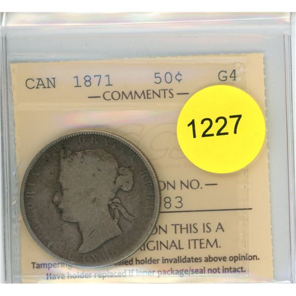 1871 G4 ICCS Graded Canadian Fifty Cent Coin