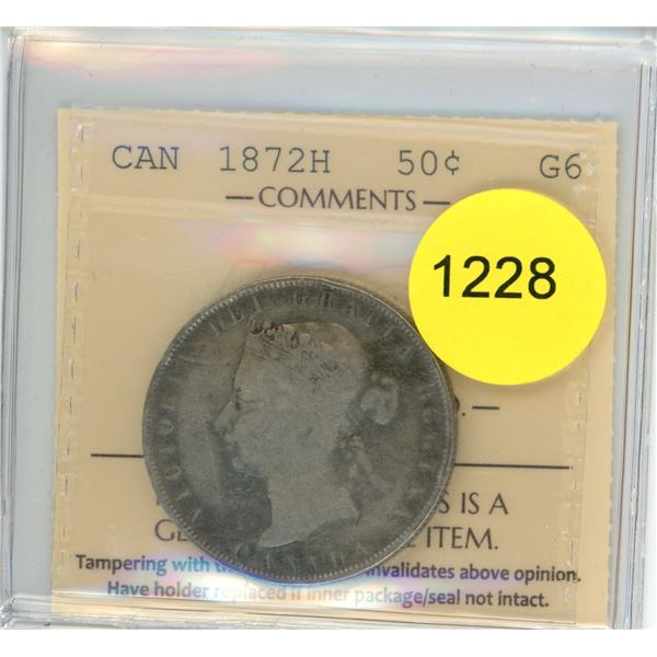 1872H G6 ICCS Graded Canadian Fifty Cent Coin