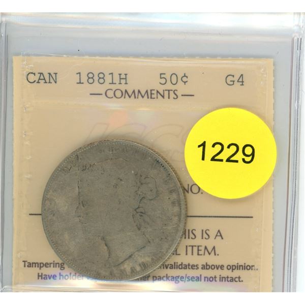 1881H G4 ICCS Graded Canadian Fifty Cent Coin