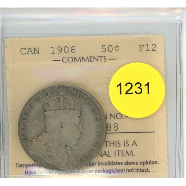 1906 F12 ICCS Graded Canadian Fifty Cent Coin