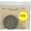 Image 1 : 1907 F15 ICCS Graded Canadian Fifty Cent Coin