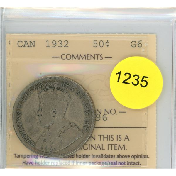 1932 G6 ICCS Graded Canadian Fifty Cent Coin