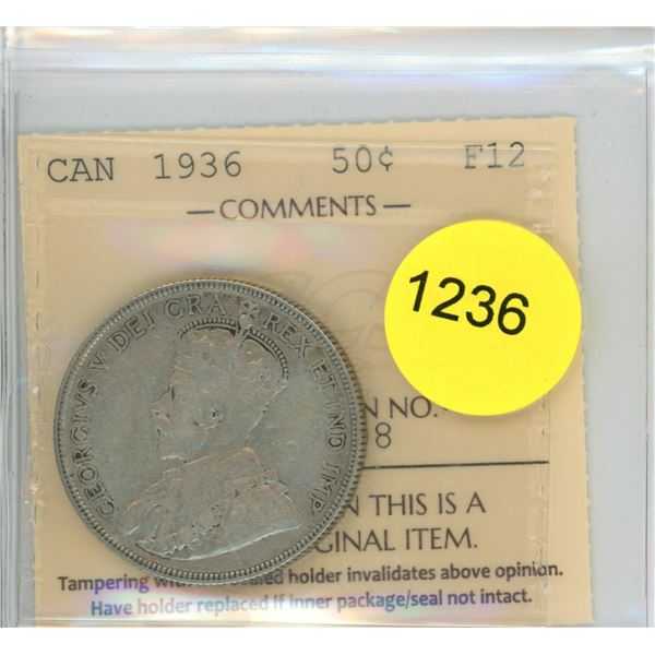 1936 F12 ICCS Graded Canadian Fifty Cent Coin