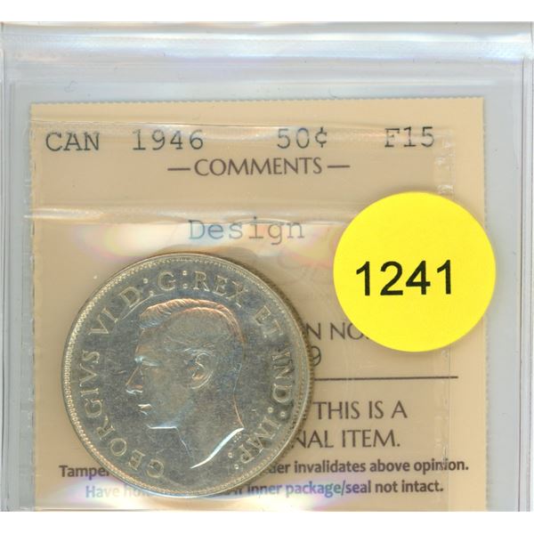 1946 Design 6 F15 ICCS Graded Canadian Fifty Cent Coin