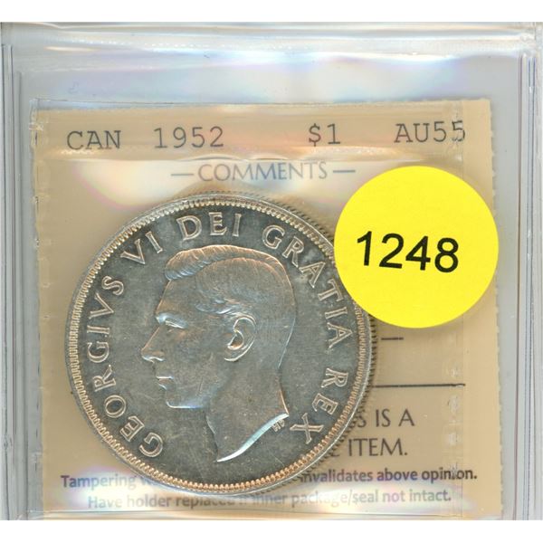 1952 WL AU55 ICCS Graded Canadian Silver Dollar