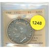 Image 1 : 1952 WL AU55 ICCS Graded Canadian Silver Dollar
