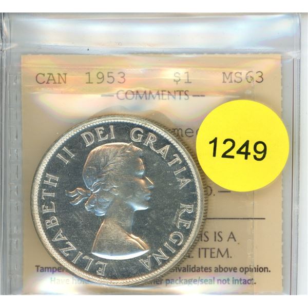 1953 NSF Cameo MS63 ICCS Graded Canadian Silver Dollar