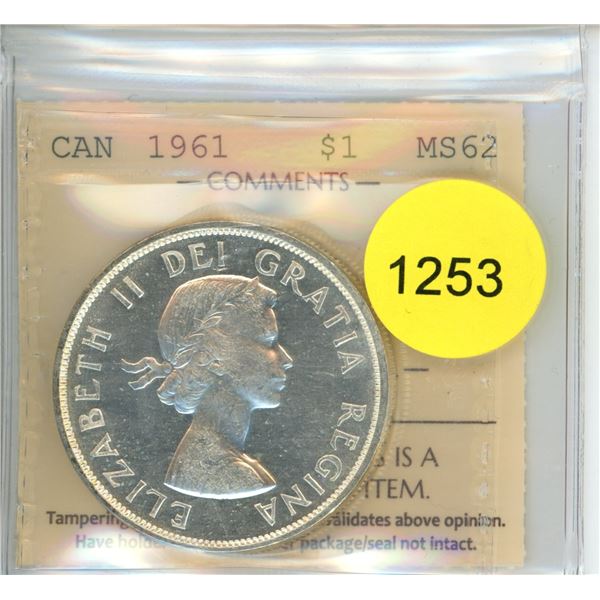1961 MS62 ICCS Graded Canadian Silver Dollar