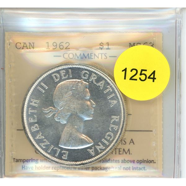1962 MS63 ICCS Graded Canadian Silver Dollar