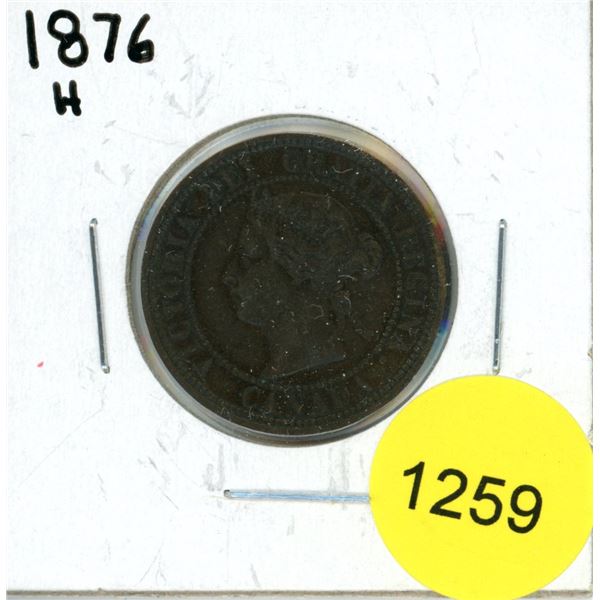 1876H Canadian Large Cent Coin