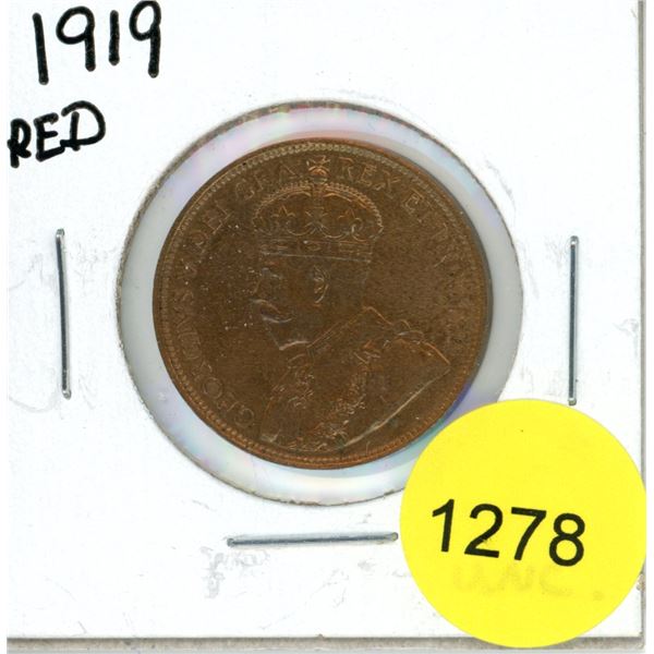 1919 Red Canadian Large Cent Coin