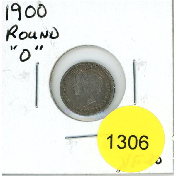 1900 Round 0 Canadian Silver Five Cent Coin