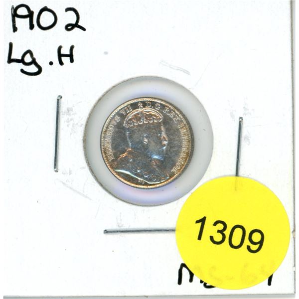1902 Small H Canadian Silver Five Cent Coin