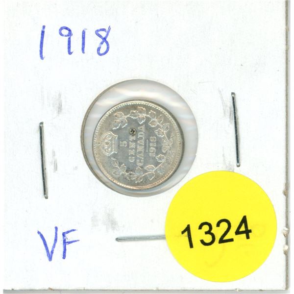 1918 Canadian Silver Five Cent Coin