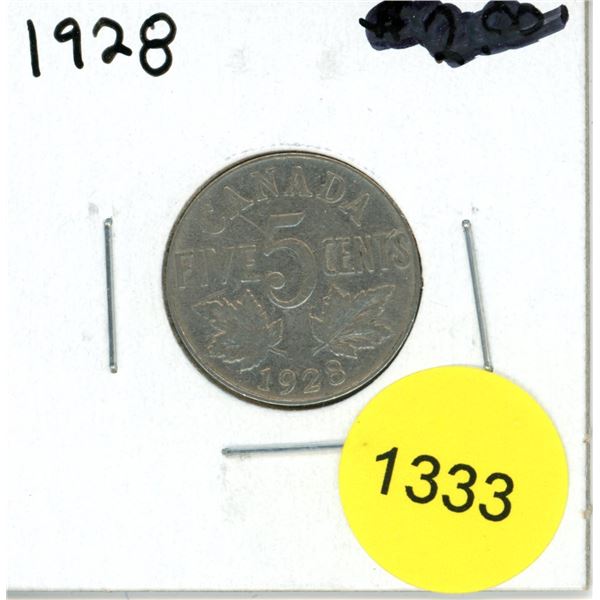 1928 Canadian Five Cent Coin
