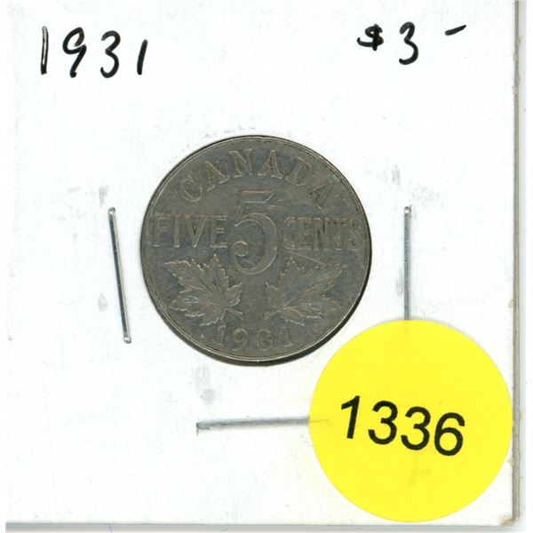 1931 Canadian Five Cent Coin
