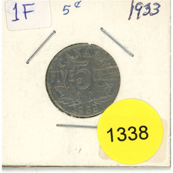1933 Canadian Five Cent Coin