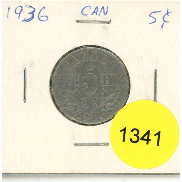 1936 Canadian Five Cent Coin