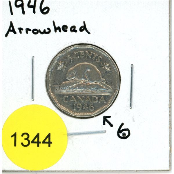 1946 Arrow Head Canadian Five Cent Coin
