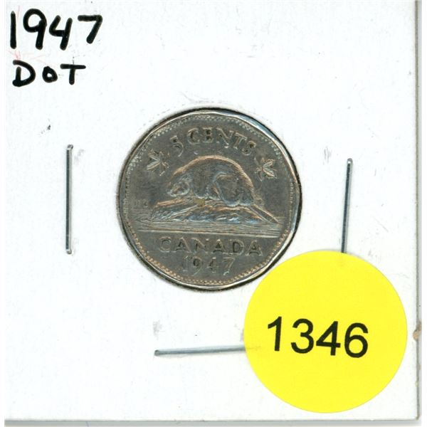 1947 Dot Canadian Five Cent Coin