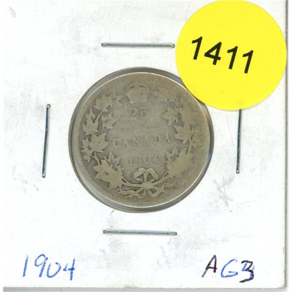 1904 Canadian Twenty-Five Cent Coin