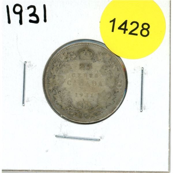 1931 Canadian Twenty-Five Cent Coin