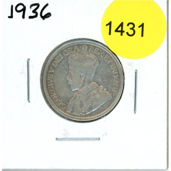 1936 Canadian Twenty-Five Cent Coin