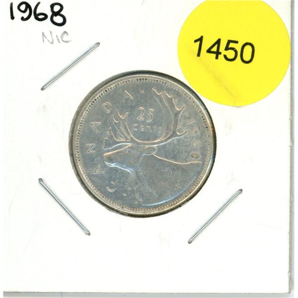 1968 Silver Canadian Twenty-Five Cent Coin