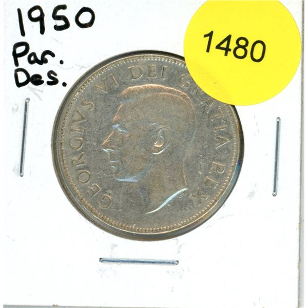 1950 Par Des Canadian Fifty Cent Coin