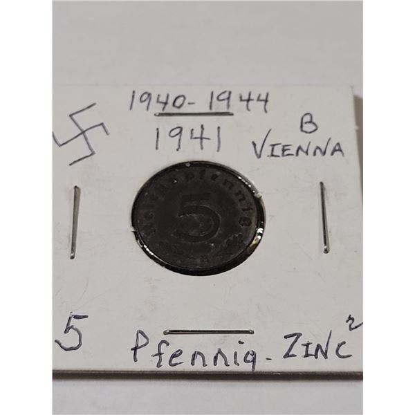 1941 5 Pfenning zinc coin Vienna, swastika