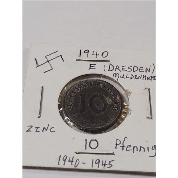 1940 10 Pfenning zinc coin - Dresden, swastika