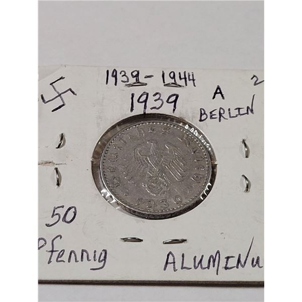 1939 50 Pfenning aluminum coin - Berlin, swastika