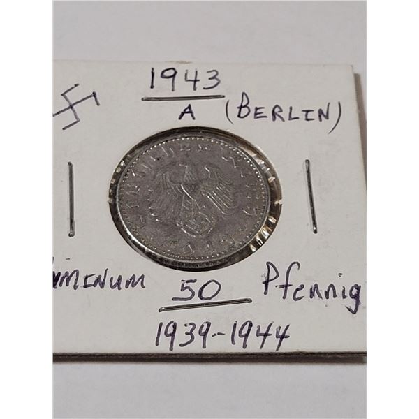 1943 50 Pfenning aluminum coin - Berlin, swastika