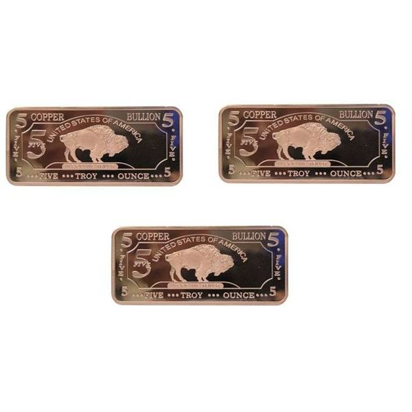 Three 1 troy ounce copper bullion bars USA