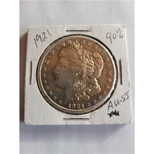 1921 Morgan dollar 90% silver USA AU-55